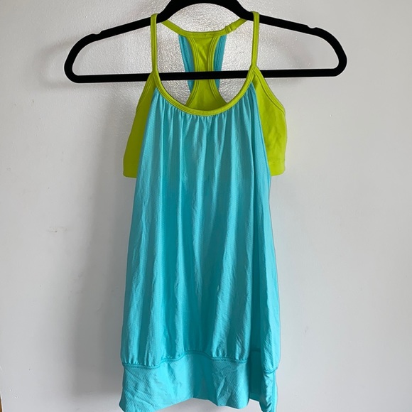 Lululemon No Limits Teal and Lime Tank Top